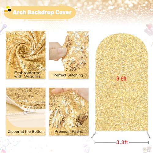 Image of Gold Glitter Spandex Arch Backdrop Cover 6.6Ft Balloon Arch Cover Party Arch Backdrop Stand Covers for Wedding Party Baby Shower Bridal Christmas Photography Background Decoration