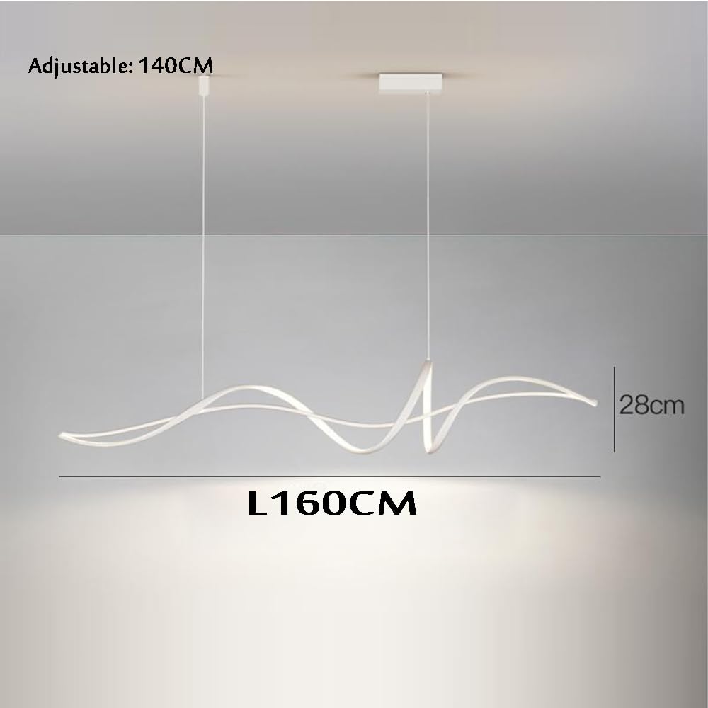 Lampada a Sospensione LED Dimmerabile Plafoniera Spirale Alluminio Lampadario Moderna Nero per Isola Cucina, Sala da Pranzo, Soggiorno (L160CM, Bianco)