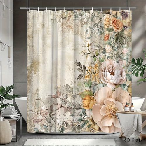 Rideau de douche floral imperméable pour éviter l'eau sur le sol