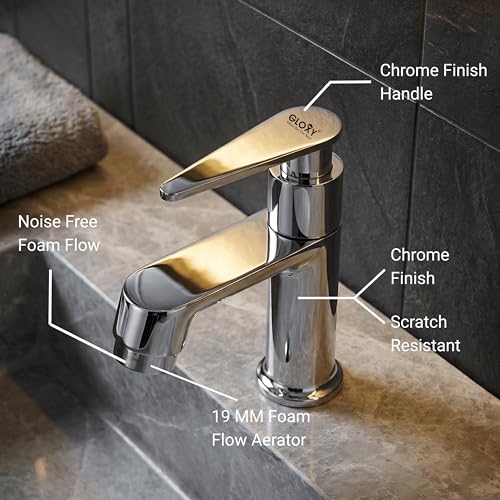 Image of GLOXY Premium Deck Mount Pillar Tap for Bathroom Combo Pack 2 - Chrome Finished Nano Lever Kitchen Eash Basin Tap for Bathroom, Wash Basin, Gardens & Kitchen Sinks - 10 Years Warranty