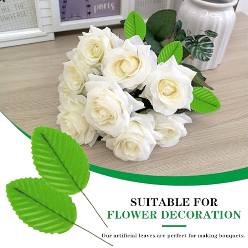 Yolev 200 Pcs Fake Leaves Crafts 10 cm Artificial Leaves Faux Silk Rose Leaves for DIY Floral Arrangements Wedding Garland Party Garden Decorations(Green) - Image 4
