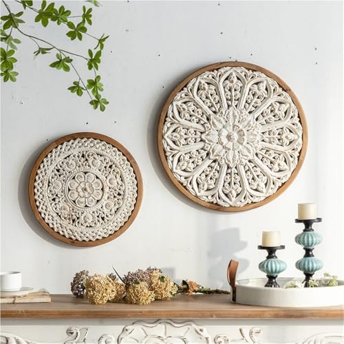 SMGCEHC Rustic Handmade Carved Floral Wall Decor Set of 2,