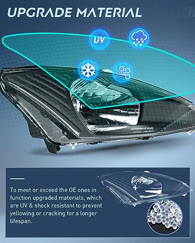 Image of Nilight Headlight Assembly Compatible with 2000 2001 2002 2003 2004 Ford Focus Headlamps Replacement Black Housing Clear Reflector Upgraded Lens Driver and Passenger Side