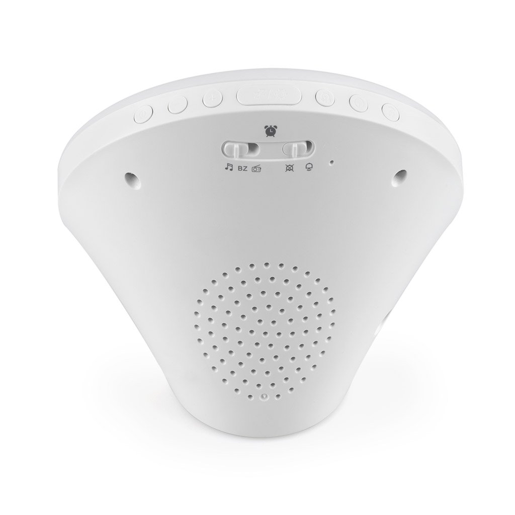 Balvi Radio Despertador Lunar Color Blanco con luz, Alarma, FM, LCD Screen, Snooze, Ajuste de Brillo Plástico ABS 17cm