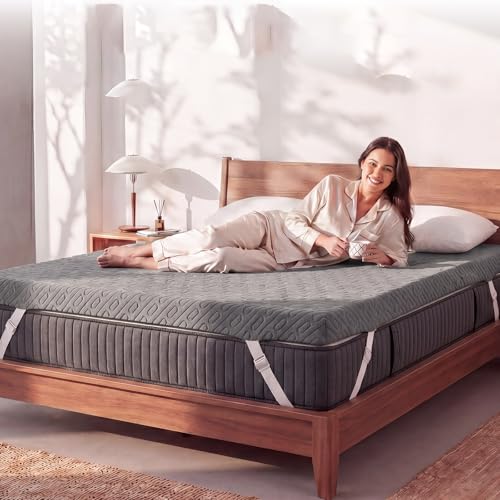 Image of VALUXE 3 Inch Gel Memory Foam Mattress Topper King Size Cooling Pad Pressure Relief Bed Topper Grey (with Removable & Washable Bamboo Cover)