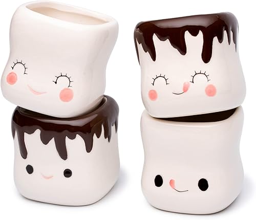 Lindas tazas con forma de malvavisco de cerámica, tazas de chocolate caliente, tazas de chocolate caliente, leche y cacao, taza de café divertida de