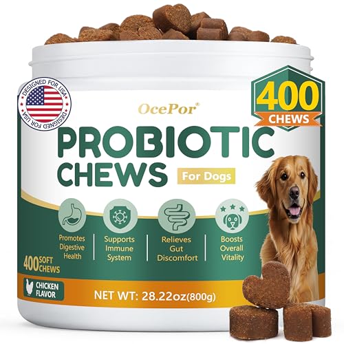 OcePor 400 Pcs Probiotics for Dogs Dog Probiotics Chews for Yeast Itchy Skin and Itchy Ears Digestive Health Diarrhea Relief Gut & Immune Support Pet Supplements (Chicken)