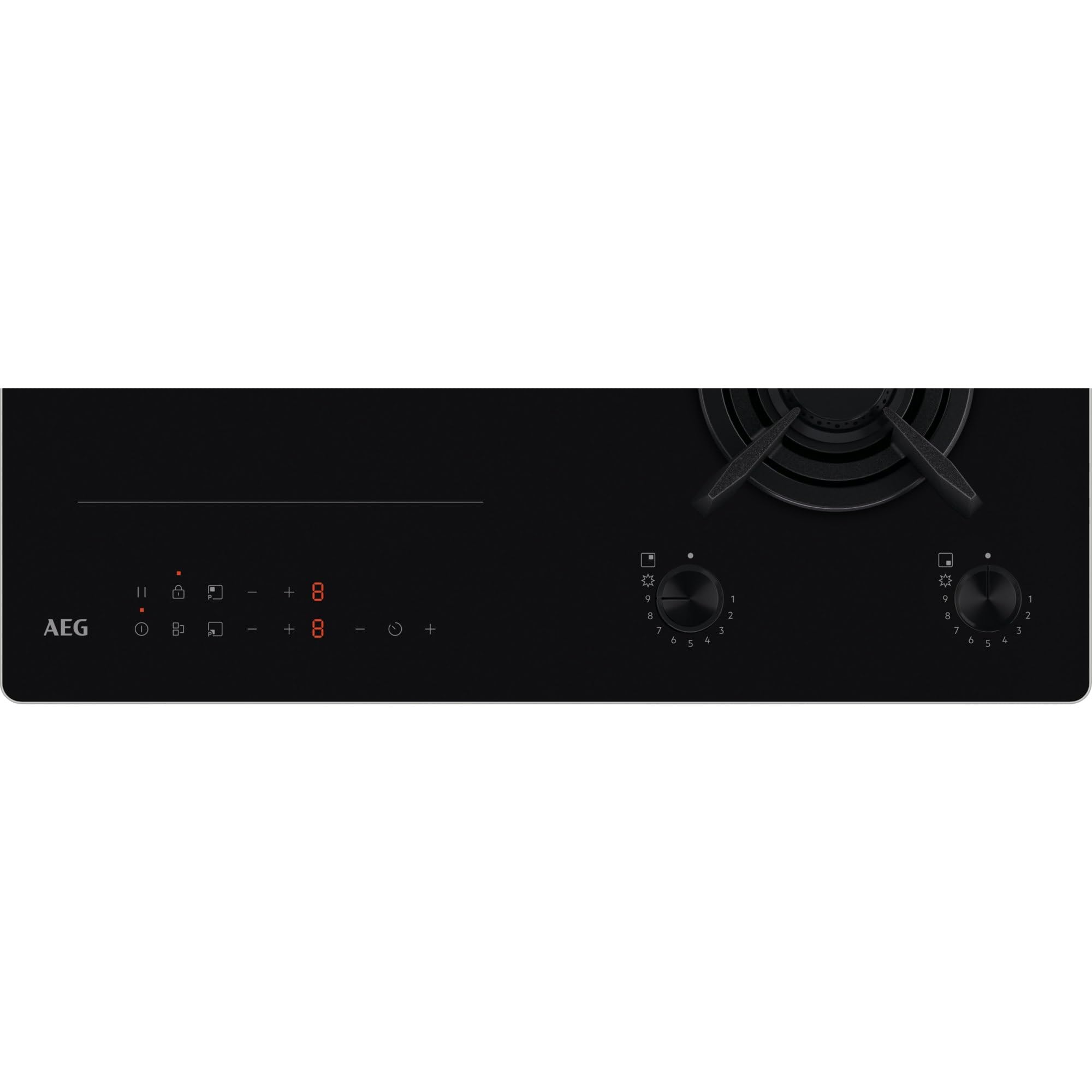 AEG Série 8000 HF704163NB Plaque de cuisson à induction 60 cm avec 4 brûleurs et fonction pont, grille en fonte noire 590 x 520 mm