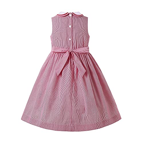 Pettigirl Girl Toddler Lovely Red Stripe Sleeveless Sundress Hand Embroidery Smocked Dress2