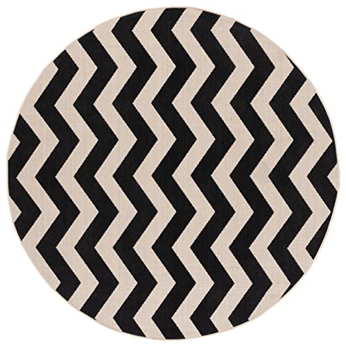 SAFAVIEH Courtyard Collection 6'7" Round Black/Beige CY6245 Indoor/ Outdoor Waterproof Easy Cleaning Patio Backyard Mudroom Area Rug