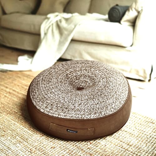 Image of Reversible 60x60x10 cm Woven Quilted Brown Floor Cushion with Cotton Filler for Seating, Patio Seat, Meditation, Yoga, Pooja, Guests, Living Room, Bedroom, Large Size 24x24x4 Inch