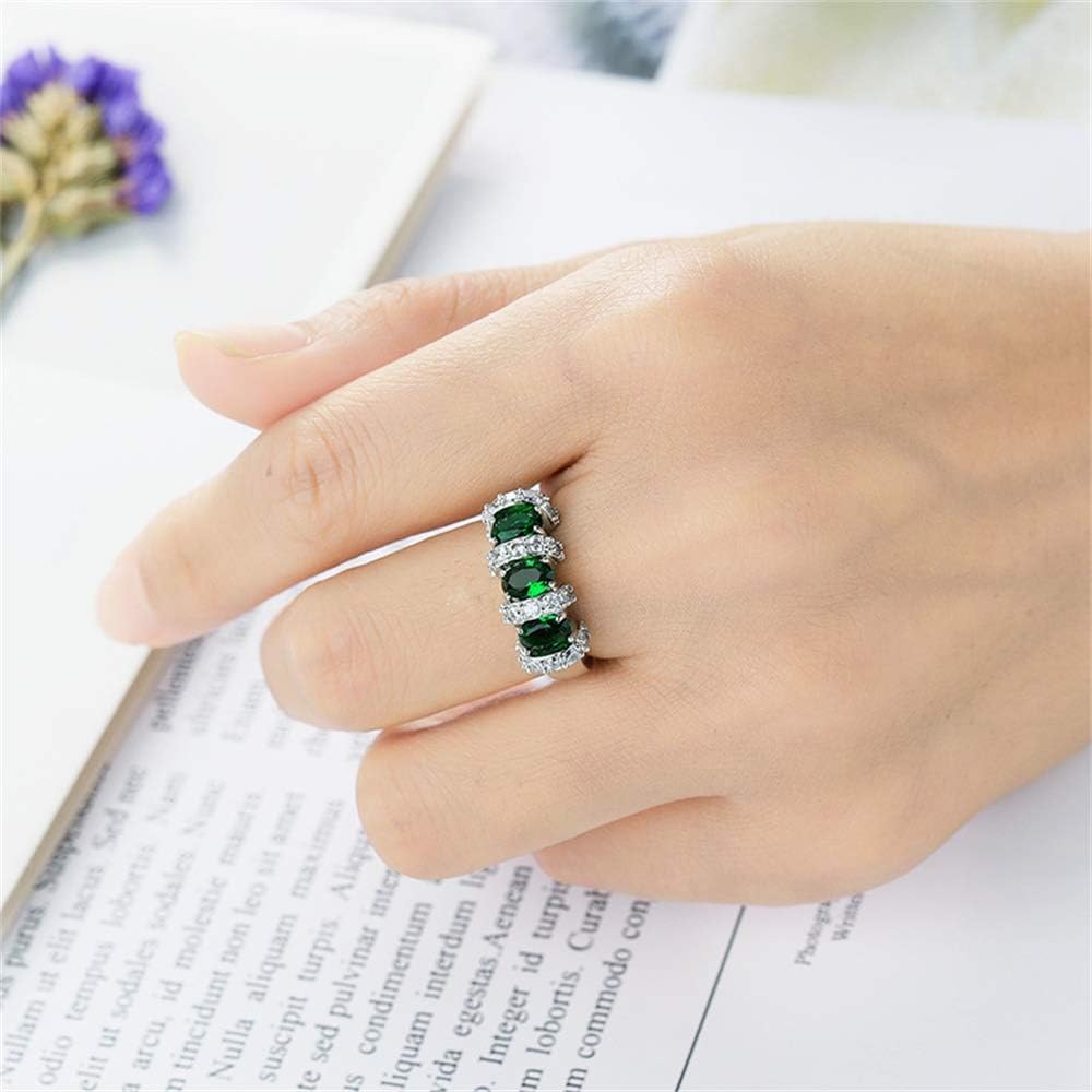 925 Sterling Silver Fashion Natural Emerald Sapphire Ring Oval Perfect Cut 3-Stone Rainbow Cubic Zirconia Rings CZ Classical Eternity Engagement Wedding Band Ring for Women (Emerald, US Code 6) - Image 3