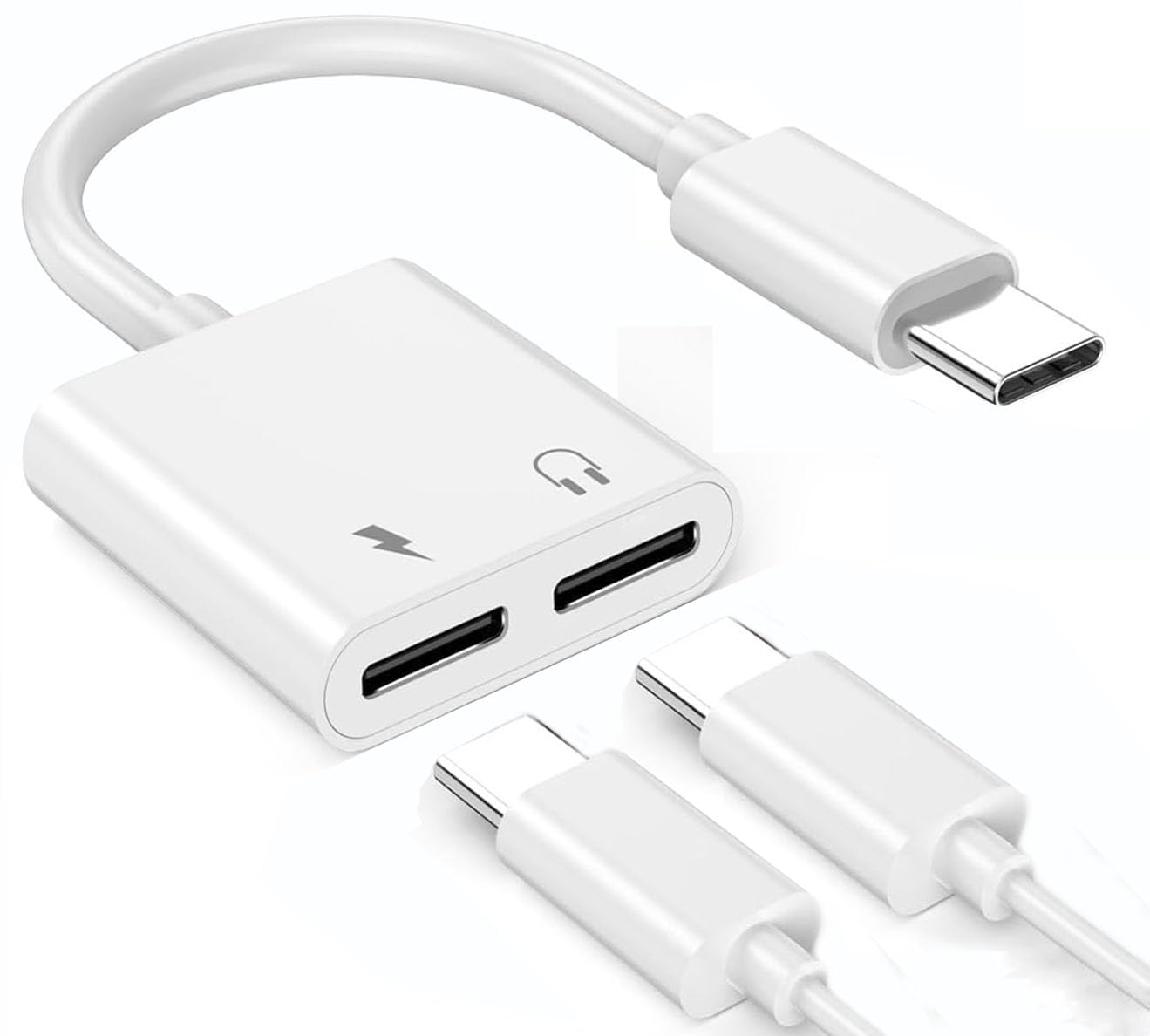 USB C Adapter for Headphones 2-in-1, Type C to Dual USB C Headphone and Charger Adapter Splitter, for MacBook Pro, Compatible with Pad Pro/Air, iPhone 15 Pro Max, Samsung Galaxy S23