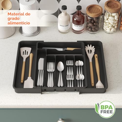 Miniatura 2 de Lifewit Organizador Cuberteros Para Cajon, Bandeja De Utensilios Extensible Para Cocina, Separador Vajilla De Plástico Para Almacenaje Cocina, Guarda Cuchillo Cuchara Tenedor, Mediano, Negro
