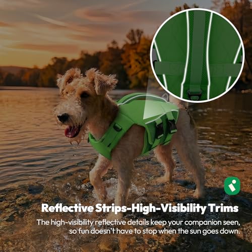 KONVINIT Schwimmweste Hund,Hundeschwimmweste,Schwimmwesten für Hunde -Dog Life Jacket für Kleine Mittel Große Hunde zum Bootfahren,Schwimmen,Surfen,Größenverstellbar mit Griff und Reflektoren