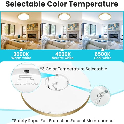 Image of libtit 12 Inch LED Ceiling Light Golden, 28W 3200lm Aureate Flush Mount Ceiling Light, 3 Color Temperature 3000K /4500K /6000K, Gilded Round Flat Light Fixture for Kitchen Bathroom Shower