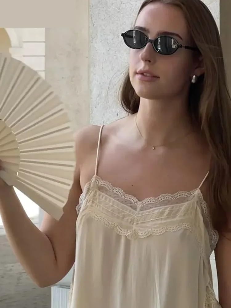 Chalecos con Tirantes de Encaje for Mujer, Blusa Transparente sin Mangas Cuello Cuadrado y Espalda Descubierta, Tops divididos for Fiesta Vacaciones