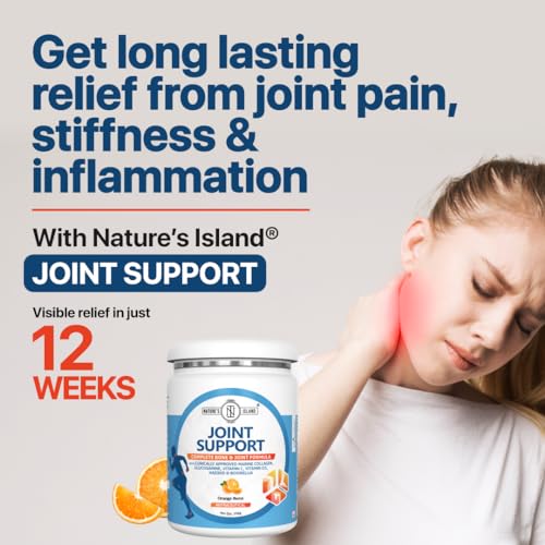 Image of Nature's Island Joint Support Supplement with Marine Collagen, Glucosamine, Boswellia, Hadjod, Vitamin D3 and C for Cartilage, Bones & Joints | Relieves Joint Pain, Inflammation & Stiffness | 250g (Orange)