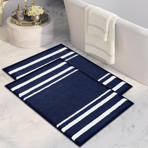 Image of CANWAY 1500 GSM |Pack of 2 | 60x40 cm| Microfiber Anti-Skid Bathroom Door Mat | Ultra Soft Plush & Super Absorbent | Quick-Dry, Washable Floor Rug for Bathroom & Door |Navy Blue