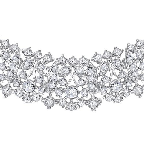 Image of Atasi International Silver Plated White Crystals American Diamonds Stylish Necklace Set with Earrings and Maang Tikka for Women and Girls | Stylish Jewellery for Party, Wedding and Festive Occasions (R6154)