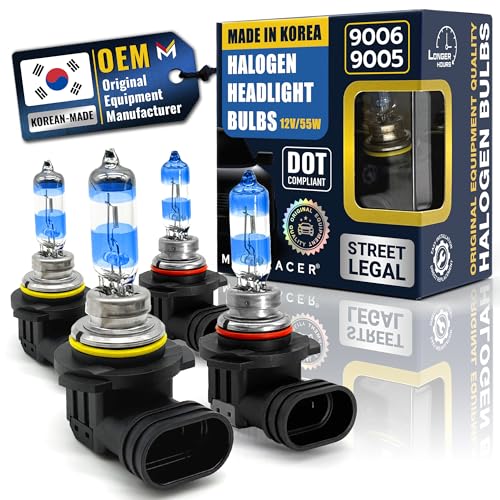 Premium OEM 9005 9006 Halogen Headlight Bulbs Combo (4 Bulbs) - Street-Legal & DOT Compliant for On-Road Use, Automotive Car Light Replacement, 12V 65/55W, High & Low Beam, Plug & Play - Made in Korea