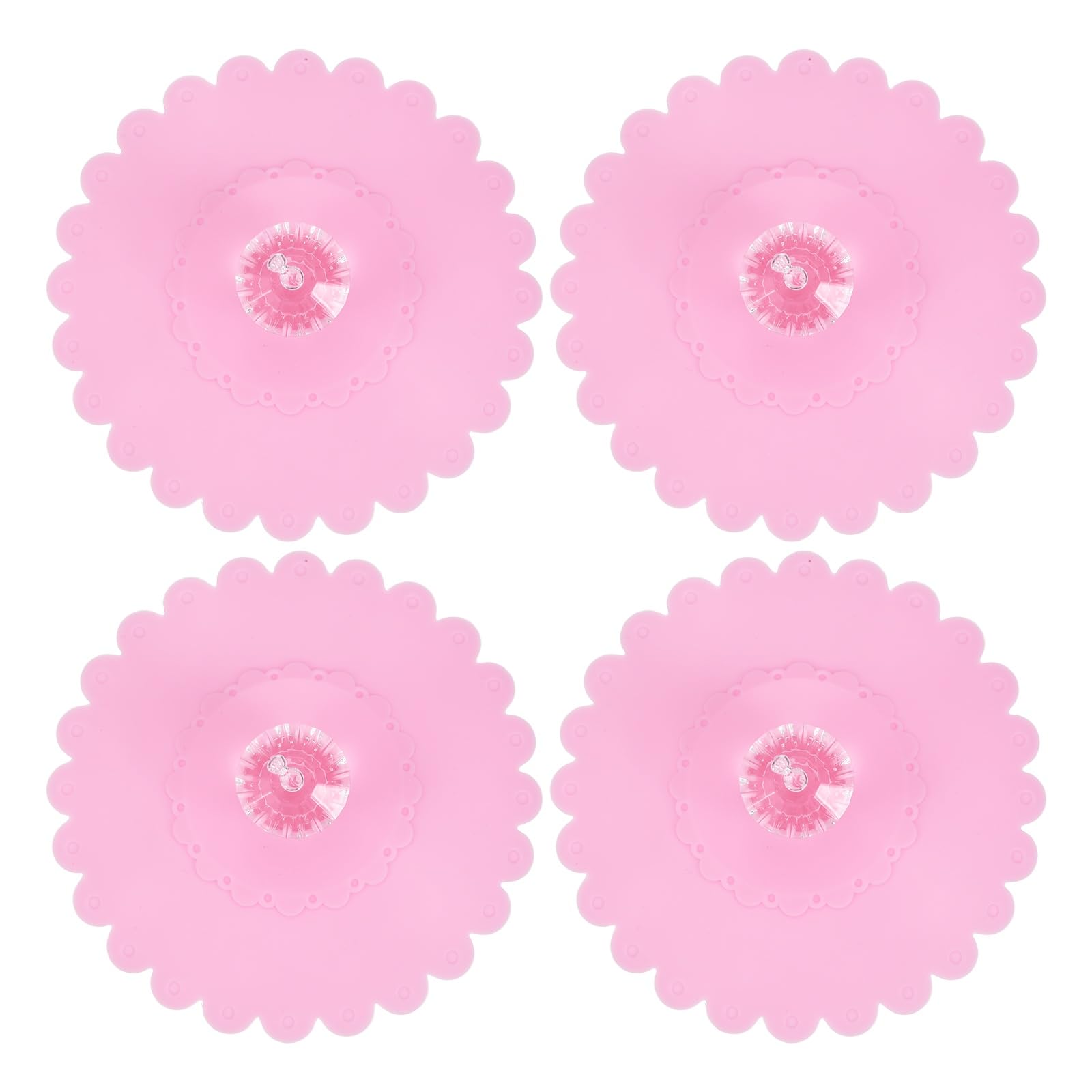 sourcing map 4Pcs Silicone Cup Covers, Silicone Cup Lids with Acrylic Clear Diamond Knob Reusable Mug Lids Anti-dust Airtight Seal for Tea Coffee Glass Mug, Cherry Pink