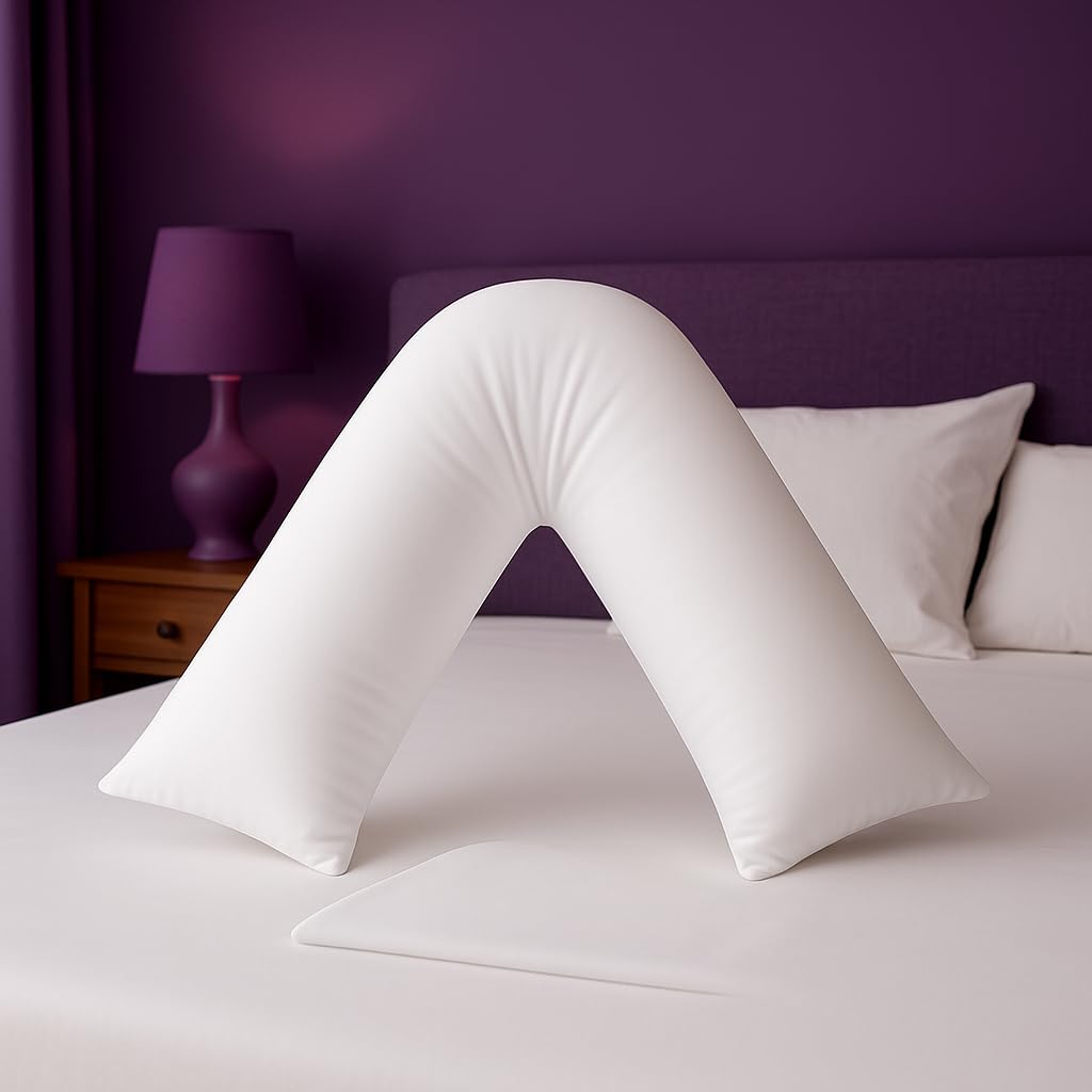 adsin Orthopaedic V Pillow (White 74 * 34cm), Pregnancy Support, Nursing & Post Surgery Pillow V Cushion with Hollowfibre for Neck, Head & Back Care, Soft, Durable, & Hypoallergenic only pillow