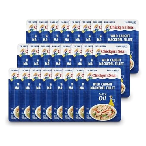 Chicken of the Sea Mackerel Fillet in Oil, 3.53 oz. Packets (Box of 24), Wild Caught Mackerel Cover