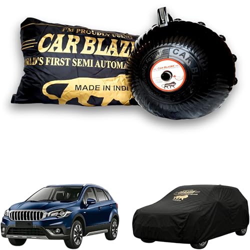 Image of CARBLAZER Portable & Semi-Automatic Full Body Car Covers: Heavy Duty Device| Anti-Theft| Dust & Scratch Proof | Water & Wind Resistant|Custom Fit| Dual-Side Cover, Compatible for Maruti S Cross