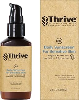 THRIVE Natural Mineral Face Sunscreen for Sensitive Skin SPF 30, 2 Ounces – Moisturizing Unscented Sunscreen for Face - Broad Spectrum with Clear Zinc Oxide - Vegan, Made in USA