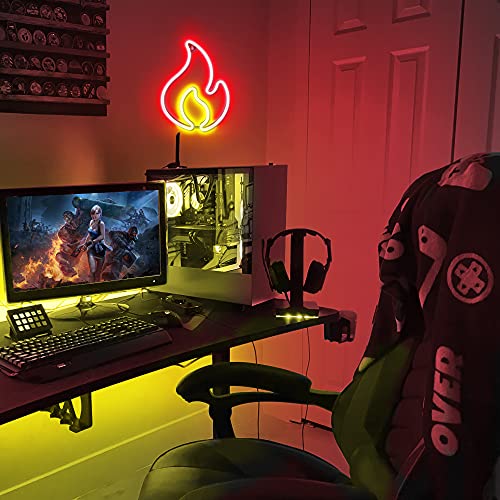 Image of Lumoonosity Flame Neon Sign, Red and Yellow Neon Light with On /Off Switch, Led Light Sign for Wall Decor, Hanging Flame Shaped Light, Fire Neon Lights for Bedroom, Gaming Room Setup