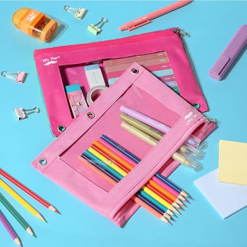 Image of Mr. Pen- Pencil Pouch for 3 Ring Binder, 2 Pack, 10 inchx6.75 inch, Smooth Zipper | Clear Window, Large Capacity Pencil Case with 3 Reinforced Grommets for School, Office, Supplies Storage