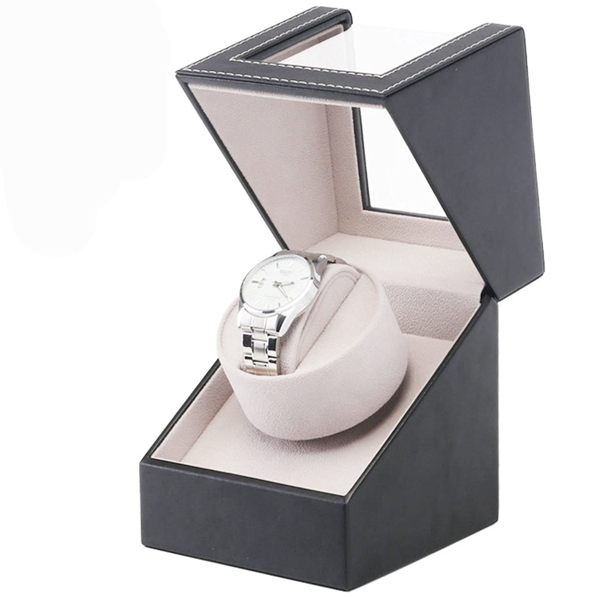 XDAEFDA Watch Boxes Automatic Watch Winder Box, Single Watch Winder PU Leather Watch Case with Motor, Battery Powered Or AC Adapter (Color : Black)
