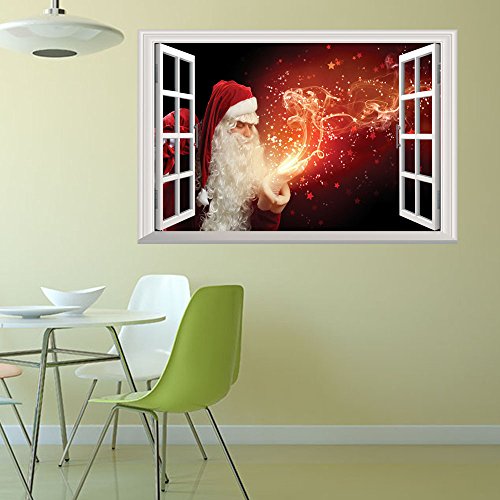 Bluelover Navidad 2017 Árbol De Navidad Santa Claus Regalo Fuegos Artificiales Night View 3D Pegatinas De Pared