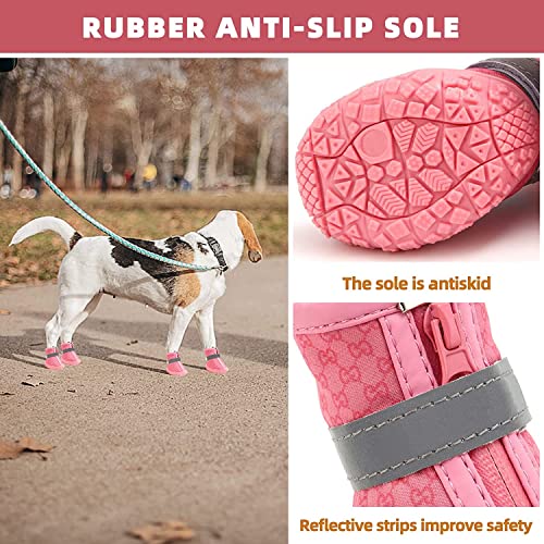 Image of KUTKUT Waterproof Dog Boots Paw Protector, Anti-Slip Breathable Winter Snow with Reflective Strips Soft Comfortable Anti-Slip Rubber Sole Dog Shoes for Small Medium Dogs (Size: 5)