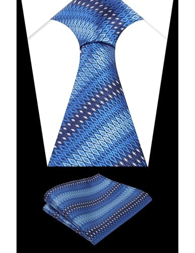 Image of Alizeal Mens 3.15'' Gradient Novelty Pattern Tie Set with Pocket Square Casual Color Tie Set