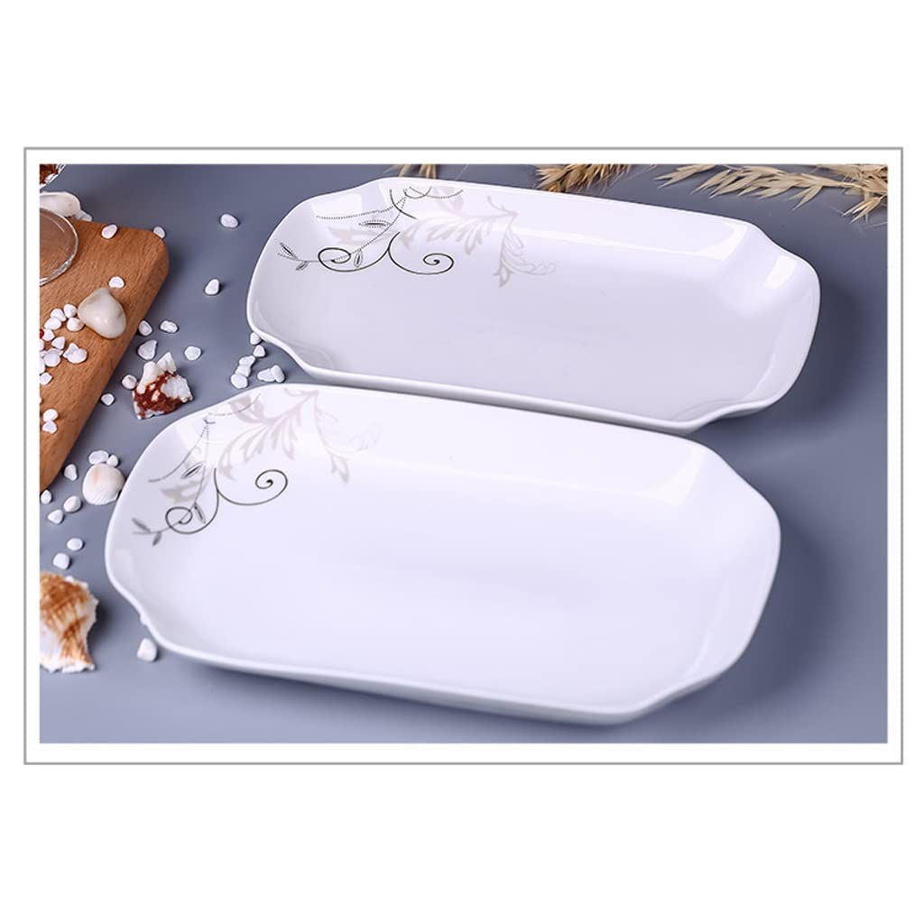 XYIANG Salad Bowl 2 Ceramic Dinner Plates Household Large Rectangular Fish Plate Table Serving Plates Dessert Snack Bowls