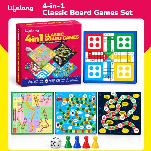 Image of Lifelong 4-in-1 Classic Board Games Set | Ludo, Snakes & Ladders, Money Game & Drive Your Car | Indoor Educational Board Game Set with Dice & Pawns | Fun Games for Boys, Girls & Adults