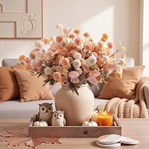 Alupssuc 16 PCS Faux Flowers for Vase Artificial Silk Mums with Eucalyptus, Fake Chrysanthemum Floral with Adjustable Long Stem for Dining Table Centerpiece Home Decoration Indoor, image 3