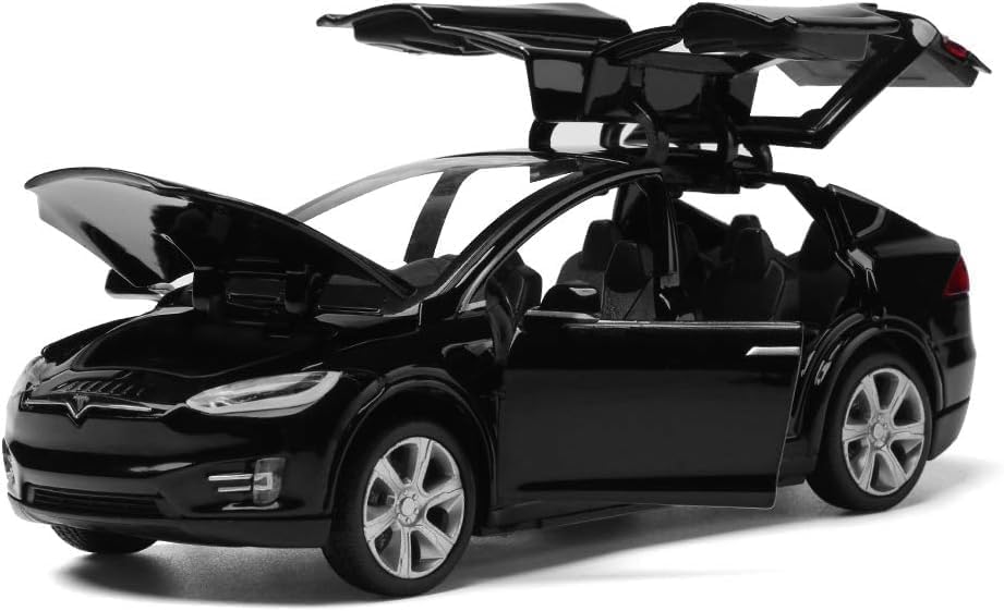 Invite Enterprise 1:32 Tesla X90 Diecast Model Metal Pull-Back Car With Sound Light And Opening Doors: A Kids' Toy Vehicle Gift (1:32 Tesla X90 - Black)
