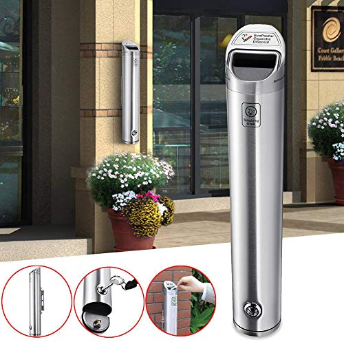 Men Creative Ashtrays 48Cm 1.8L Aluminum Alloy Outdoor Cylinder Wall Mounted Ashtray Cigarette Ash Bin Stainless Steel Lockable (Silver2, 488Cm) #TOP5