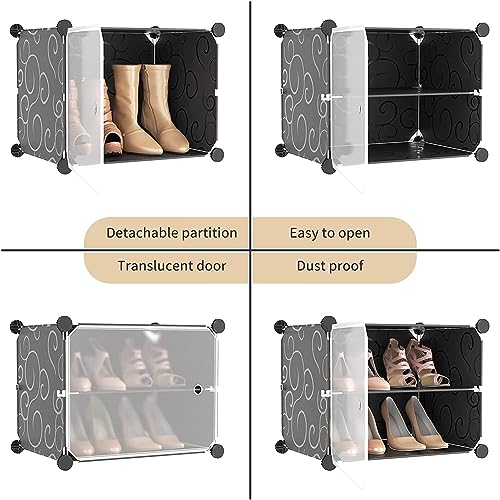 Image of AYSIS 7 Shelf DIY Shoe Rack Box Organizer ^ Multi-Purpose Plastic Shoe Rack for Home, PP Plastic Home Rack with Door for Entryway, Chappal Slipper Shoe Stand【Black, 7-Shelf-4-Door】