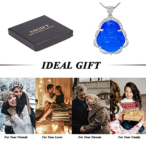 Image of ASGIFT Laughing Buddha Necklace Cubic Zirconia Green Jade Buddha Pendant with 18K Gold Plated Chain Lucky Buddha Necklace Jewelry Gift