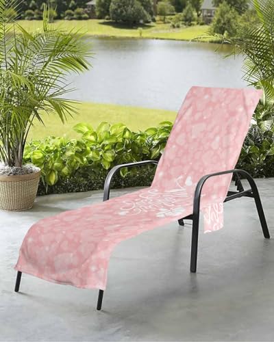 Happy Mother's Day Beach Chair Towel Covers for Chaise Lounge with Side Pocket, Soft Plush Pool Towels Cover for Patio Sunbathing Outdoor 29''x85'' Best Mom Ombre Solid Pink Love