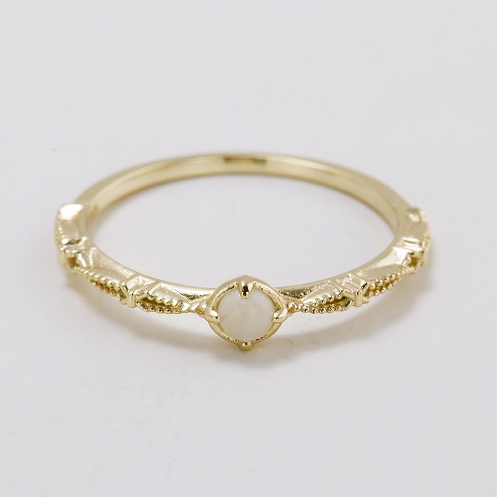 Anillo solitario Au 375/585/750, oro auténtico con piedra lunar, alianzas de boda solitarias