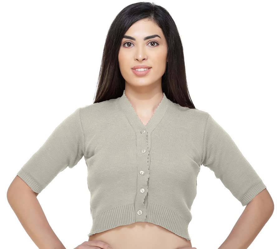 Image of Women Winter Wear V-Neck Half Sleeves Regular Fit Woollen Blouse