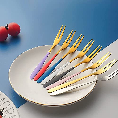 Image of Mini Cocktail Forks Appetizer Forks 18 /10 Stainless Steel Fruit Forks Dessert Forks Tasting Forks Appetizer Small Forks Set Appetizer Cake Fruit Forks Set (Purple,Set of 5)