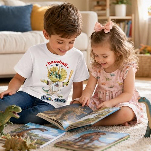 Image of Dinosaur Shirt for Kids Boys Girls Funny Toddler Dino Short Sleeve Graphic Cotton Tee Top 2-7T