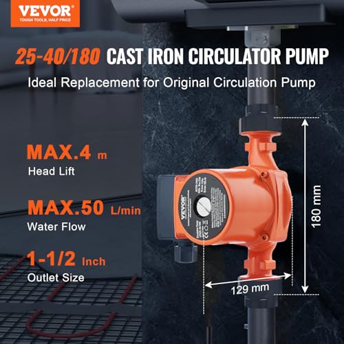 Miniatura 2 de Vevor 72 W Bomba De Recirculación De Agua Caliente Bomba De Circulación 50 L Min, Bomba De Circulación De 3 Velocidades Altura Máxima De Descarga 4 M Para Sistema De Calentador De Agua Doméstico