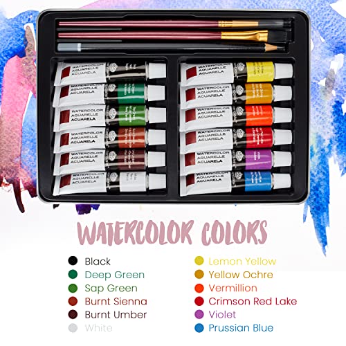Arches Watercolour Cold Pressed Pad Nat Wht 140Lb 10X14 + Watercolor Painting Art Set With Tin #TOP6